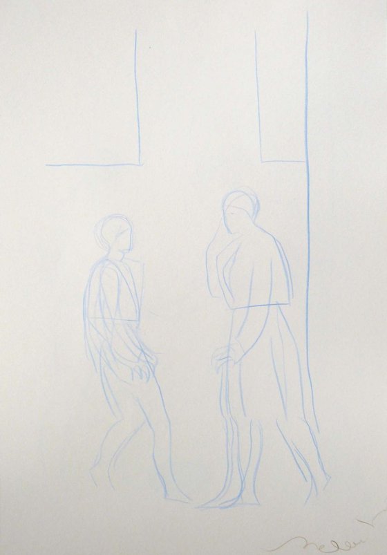 City drawing - PASSERS-BY, ink and pencil on paper 29x42 cm