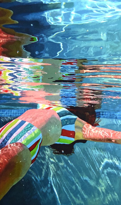 Freefall - Large Swimming Painting by Abi Whitlock