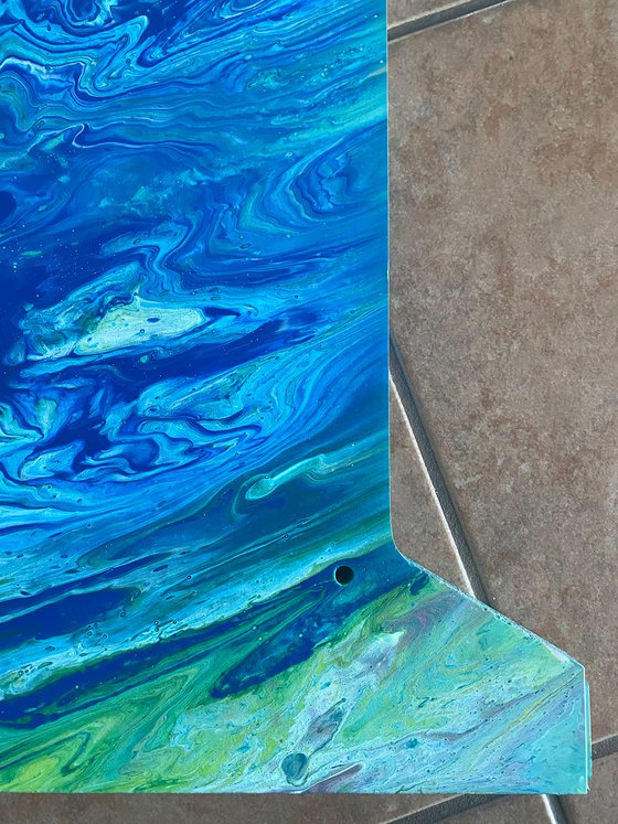 "Atomic Ripple" - Original Abstract PMS Fluid Acrylic Painting on a Recycled Desk Panel - 30 x 18 inches