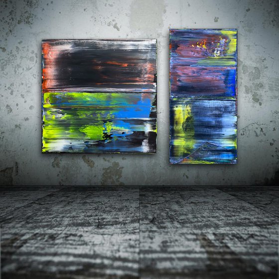 "Why Don't You Make Us" - Save As A Series - Original PMS Abstract Acrylic Painting Diptych on Hand-Stretched Canvas - 48" x 36"