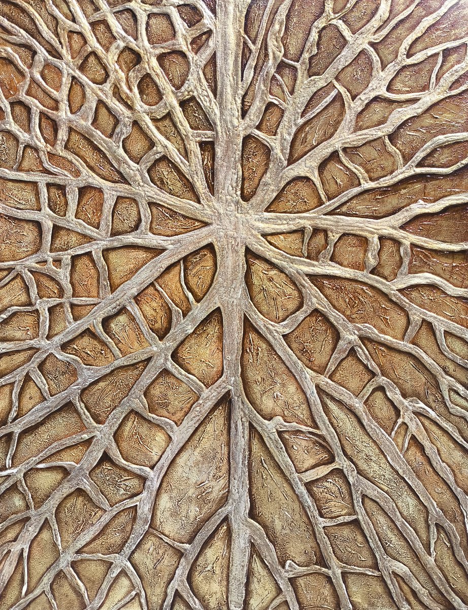 Abstract Botanical Acrylic Painting By Narine Vardanyan, 20 X 28", Veins Of Life, Original Artwork