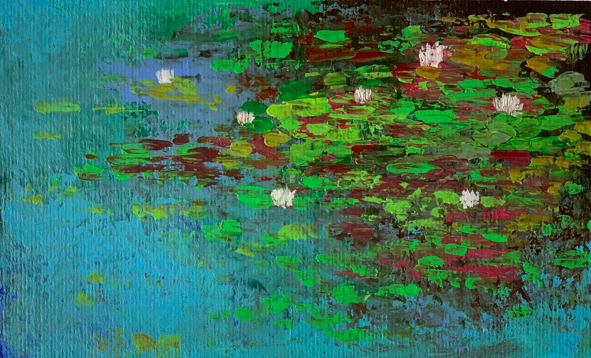 Water lily pond! Abstract Impressionistic art on A5 paper by Amita Dand