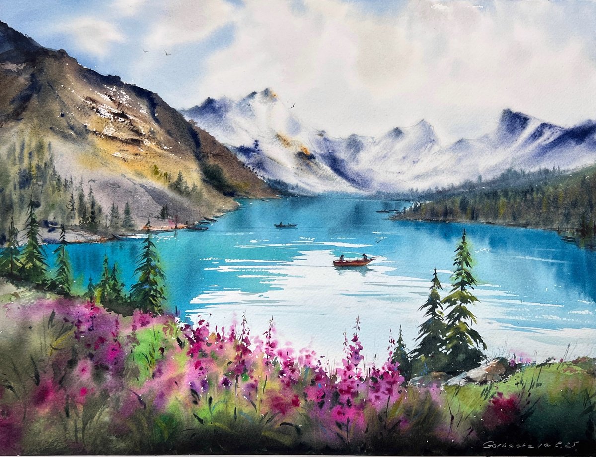 Impressionistic Watercolour , Echoes Of The Blue Lake By Eugenia Gorbacheva, 16 X 12, Artwork For Sale On Artfinder