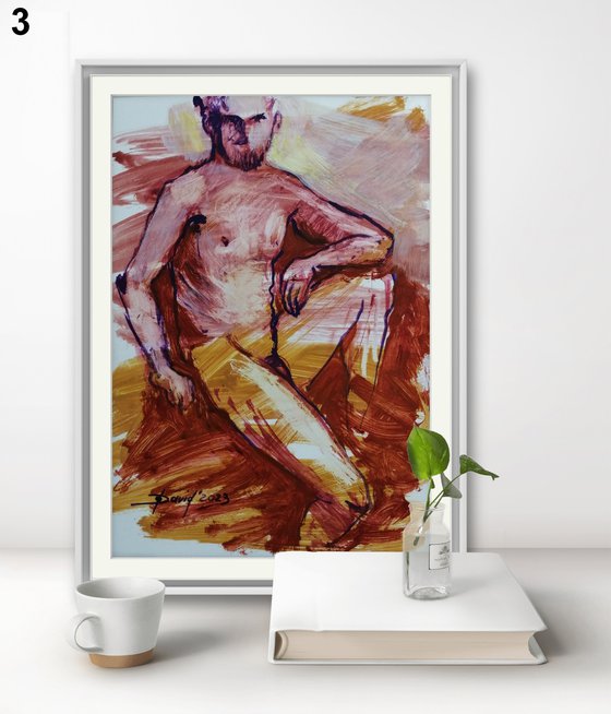 Male nude study oil on paper