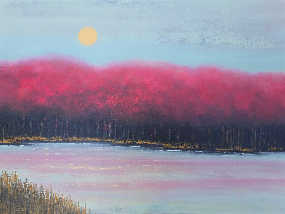 Impressionistic Landscape Oil Painting By Faith Patterson, 24 X 18, Crimson Retreat, Original Artwork