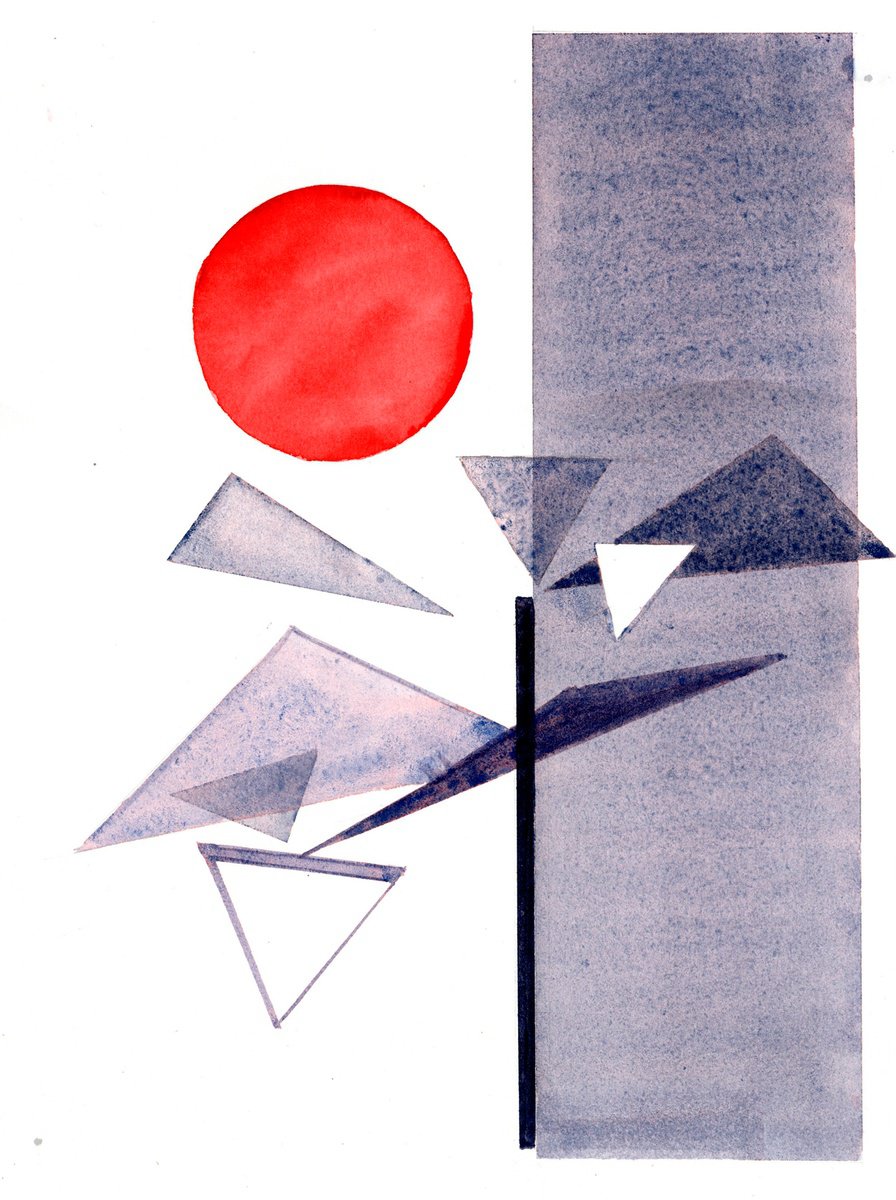 Geometric Watercolour , Red Rose By Anjana Cawdell, 8 X 11, Artwork For Sale On Artfinder