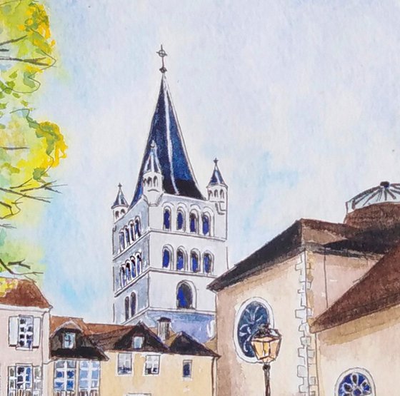 Annecy Canal and Bell Tower