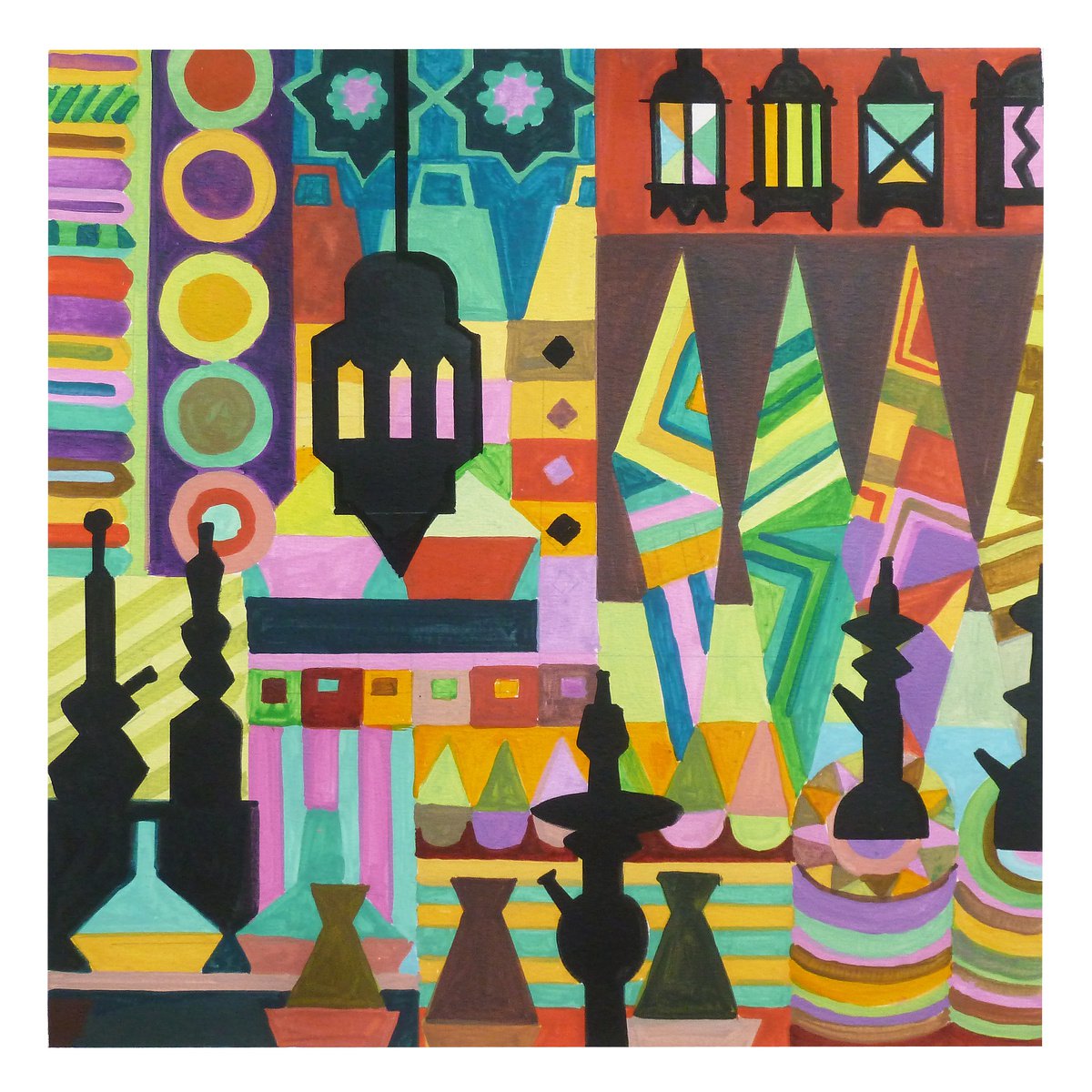 Graphic Acrylic Painting , Marrakesh-Souk_03 By Andre Baldet, 13 X 13, Artwork For Sale On Artfinder