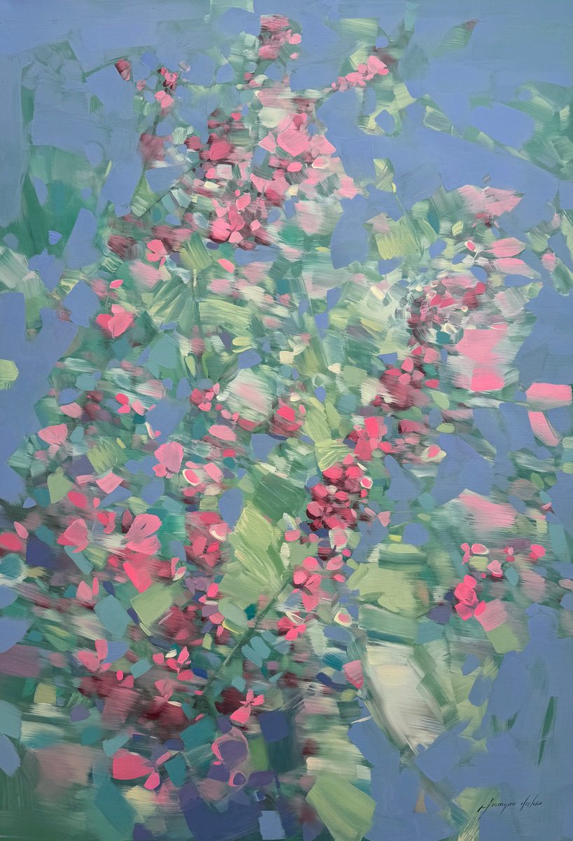 Impressionistic Landscape Oil Painting By Vahe Yeremyan, 30 X 45", Cherry Blossom, Original Artwork
