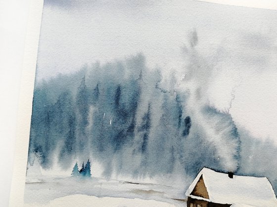 Winter farmhouse painting.