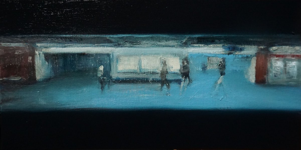 Expressive Cityscapes Oil Painting By Manuel Leonardi, 20 X 10", Shadows In Rer, Original Artwork