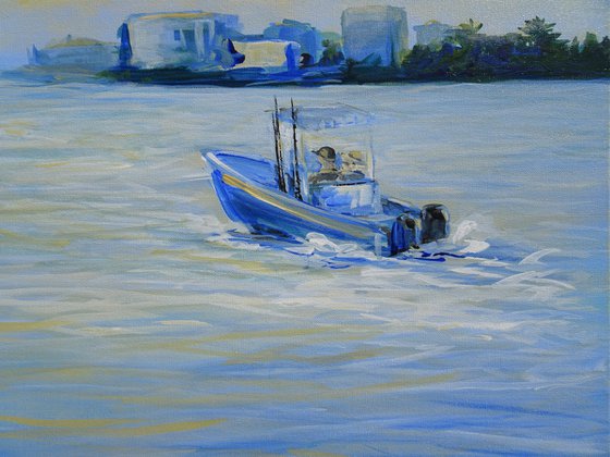 Tropical Sunset. Florida Gulf Coast Boat Ocean Painting