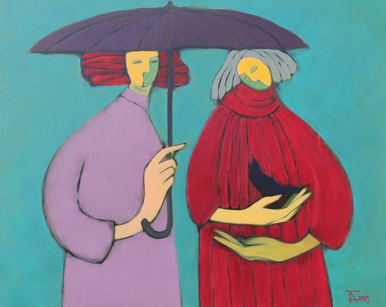 Two under an umbrella.