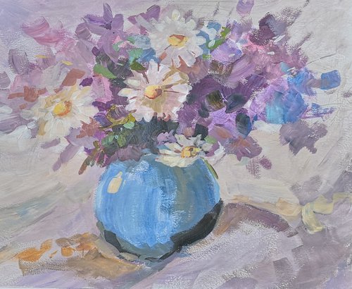 "Summer flowers 3" (acrylic on paper painting) (13.5x17×0.7'') by Alexander Koltakov