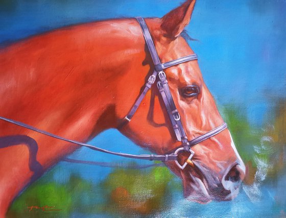 Oil painting animal artwork-Red horse