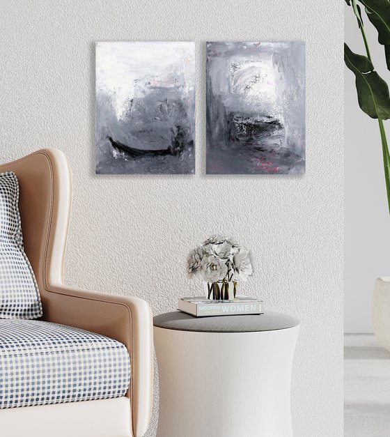 Quiet Moments Set -  2 Abstract Paintings by Kathy Morton Stanion