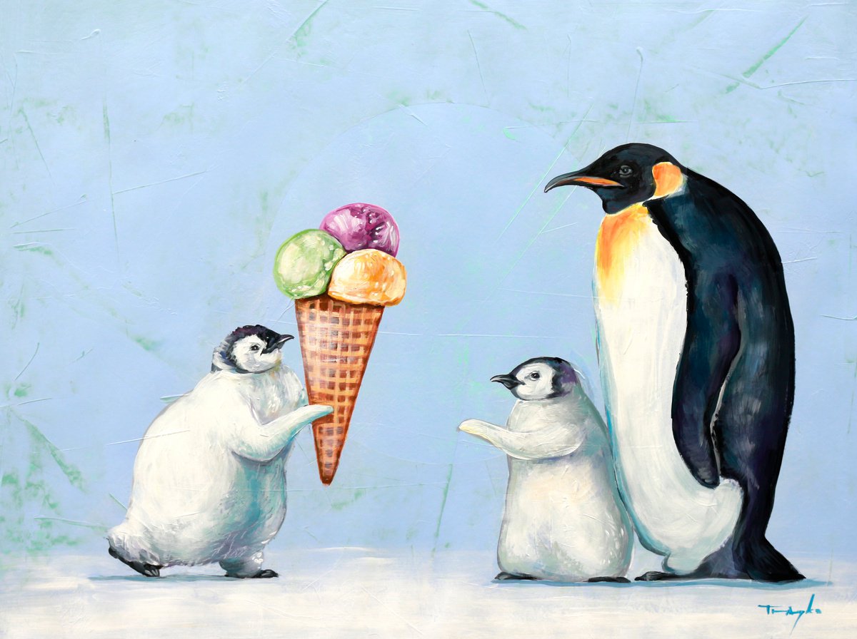 Christmas Gift, Penguins, Ice Cream by Trayko Popov