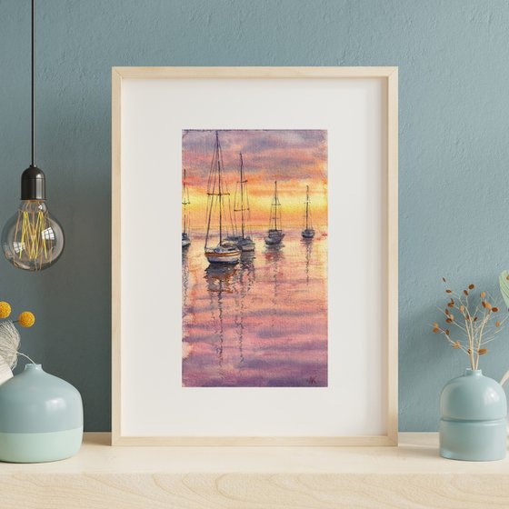Resting Sailboats at Sunset
