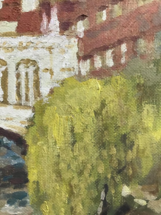 Original Oil Painting Wall Art Signed unframed Hand Made Jixiang Dong Canvas 25cm × 20cm Cityscape The Bridge Of Sighs Small Impressionism Impasto