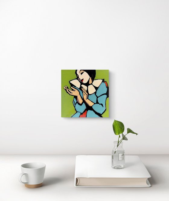 Clown Woman Painting - Original Art 8x8 inch