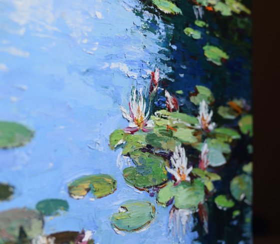 Water lilies Original Oil painting 65 x 80 cm Free Shipping