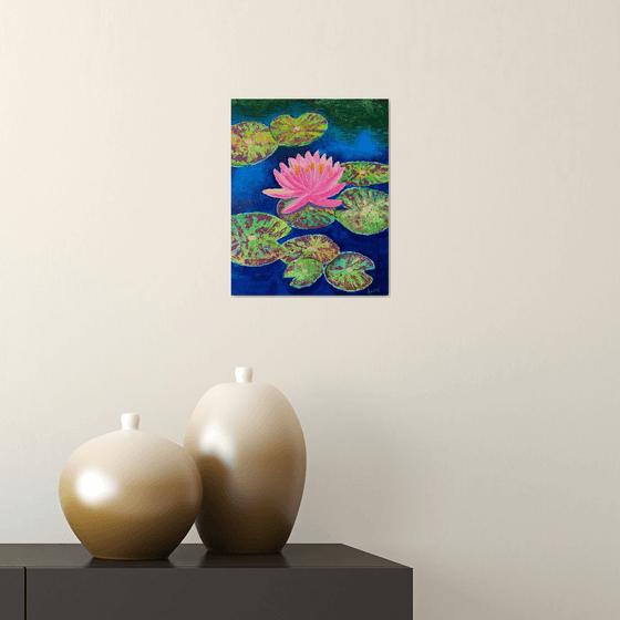 Pink water lily! Water lily pond! Textured art