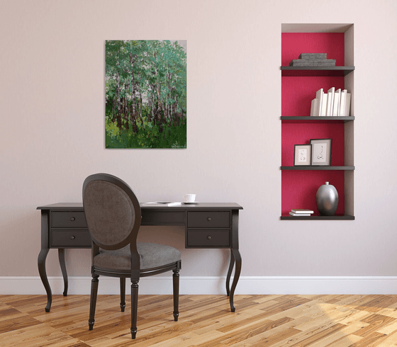 Spring birch forest Original oil painting