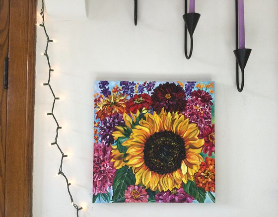 Giant Sunflower with Dahlias & Zinnias