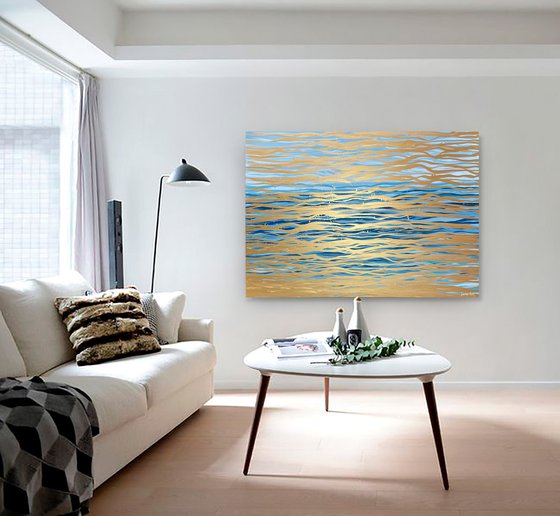 Golden Current - 152 x 101 cm - metallic gold paint and acrylic on canvas