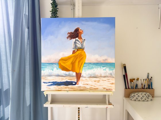 Beach Woman in Yellow Skirt