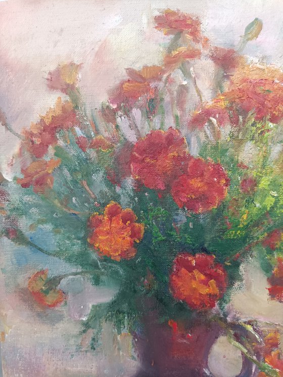 Marigolds in a vase