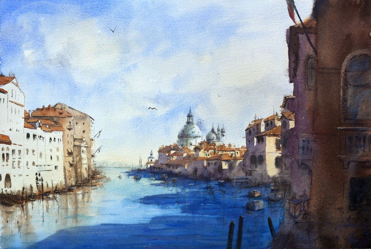 St. Maria and sea view Venice Italy by Nenad Kojic watercolorist