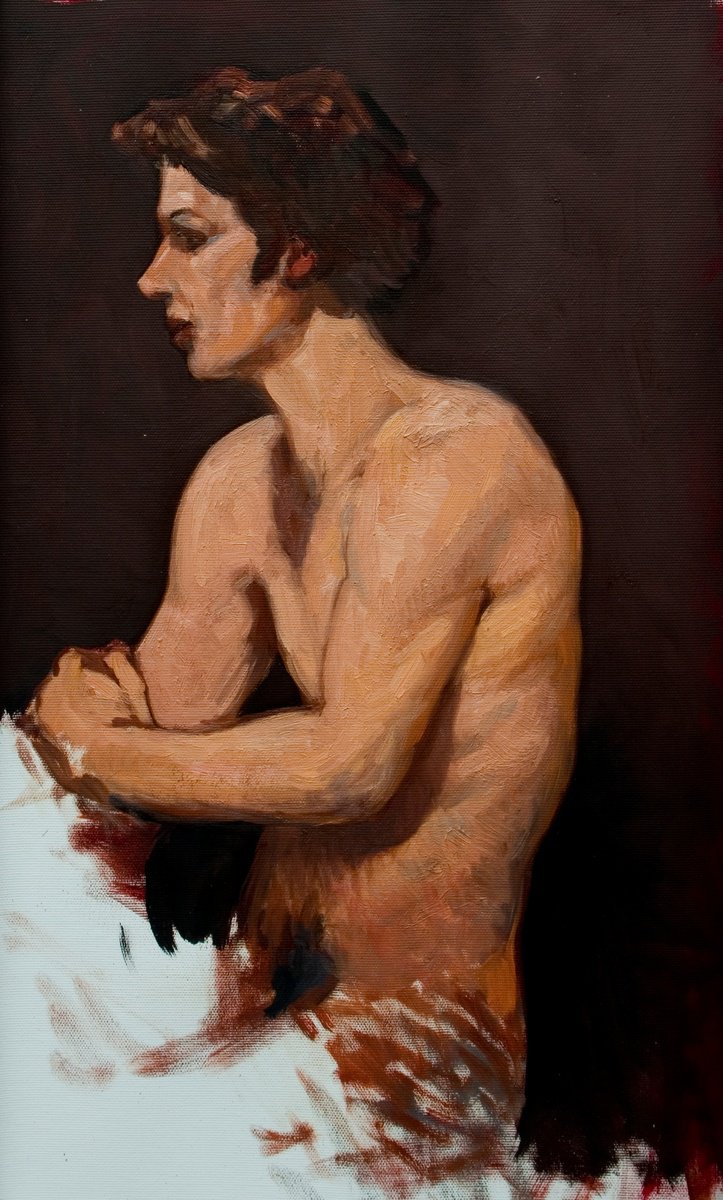 Impressionistic Portrait Oil Painting By Olivier Payeur, 13 X 24", Studiy Of A Man, Original Artwork