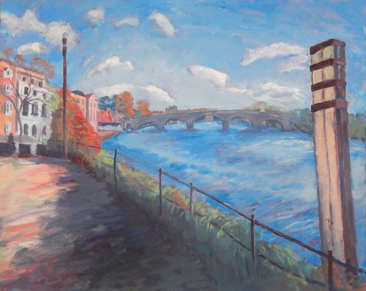 Impressionistic Cityscapes Oil Painting By Stephen Howard Harrison, 30 X 24", The Thames At Richmond, Original Artwork