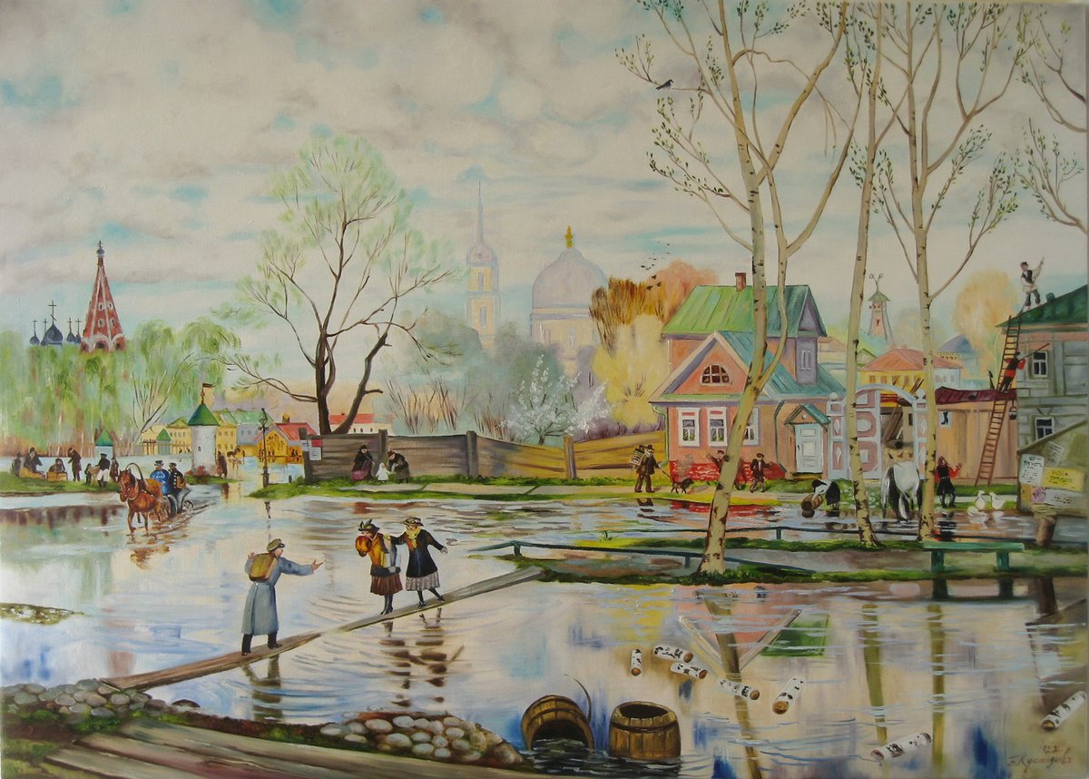 Impressionistic Cityscapes Oil Painting By Natalia Shaykina, 35 X 26", Spring, Original Artwork