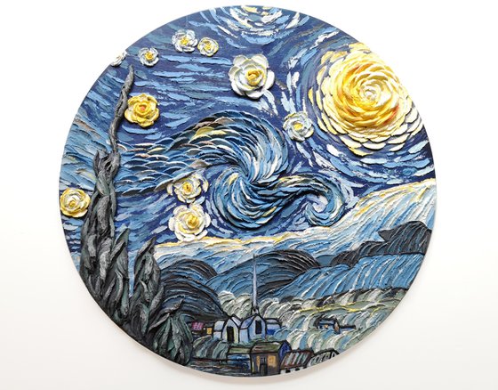 Starry night - blue night 3d relief landscape