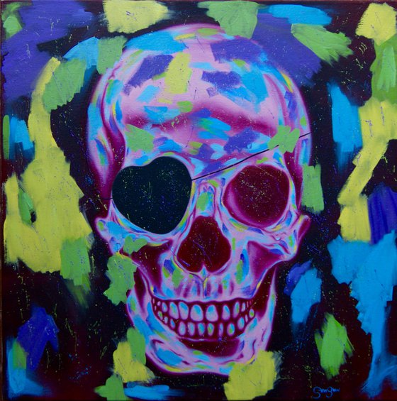 Disco Skull ( on canvas ) Free Shipping