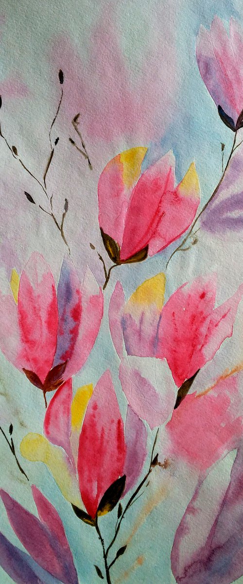 Magnolia original watercolor painting by Halyna Kirichenko