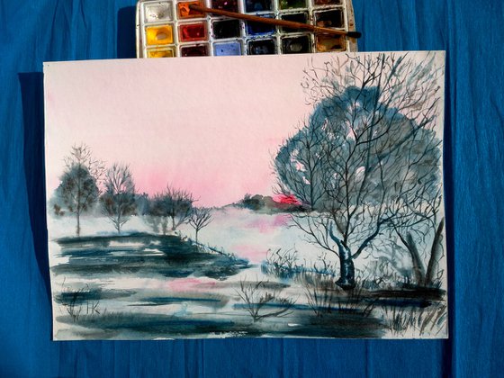 Sunrise original watercolor painting