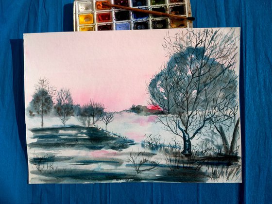 Sunrise Watercolor Painting