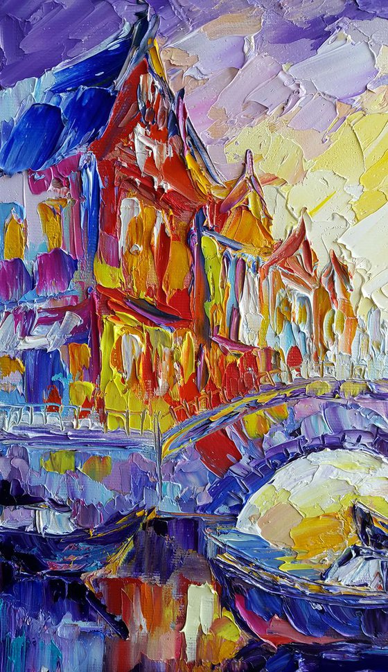 Sunset in Amsterdam - painting cityscape, evening Amsterdam, cityscape Amsterdam, landscape, oil painting, street scenery, painting on canvas, impressionism, city, gift