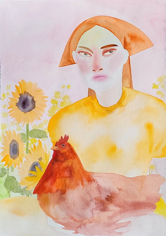 Girl and hen