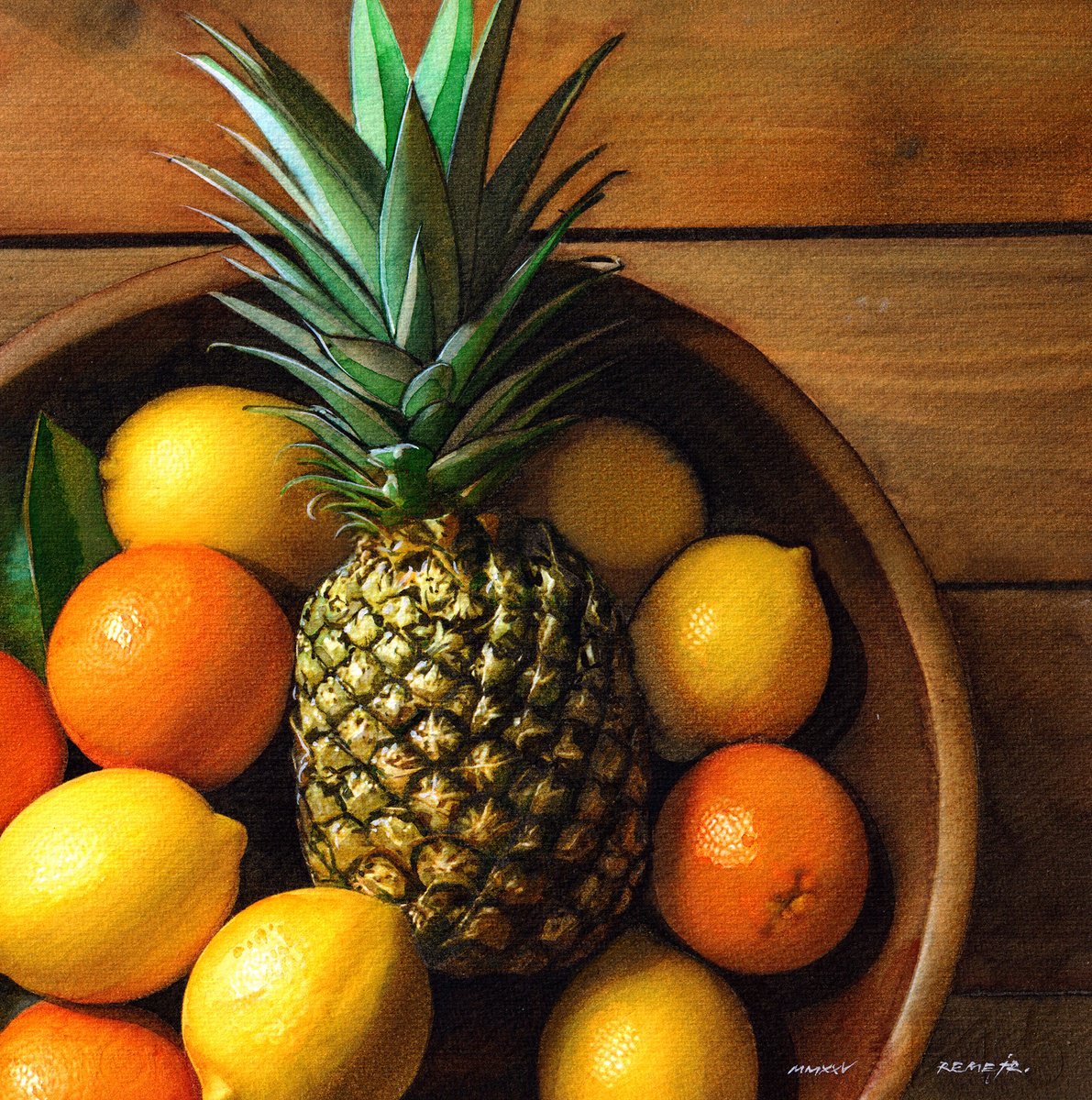 Photorealistic Still Life Watercolour By Reme Jr., 9 X 9", Fruits Still Life, Original Artwork