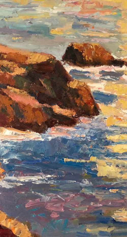 When the sun is smiling, oil seascape by Padmaja Madhu