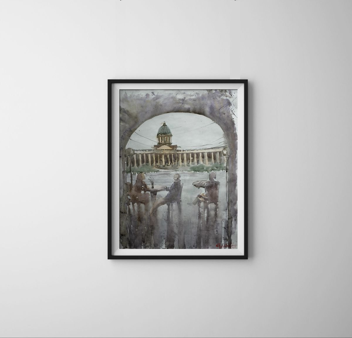 Impressionistic Cityscapes Watercolour By Eugene Gorbachenko, 17 X 24, St. Petersburg Cafe, Original Artwork