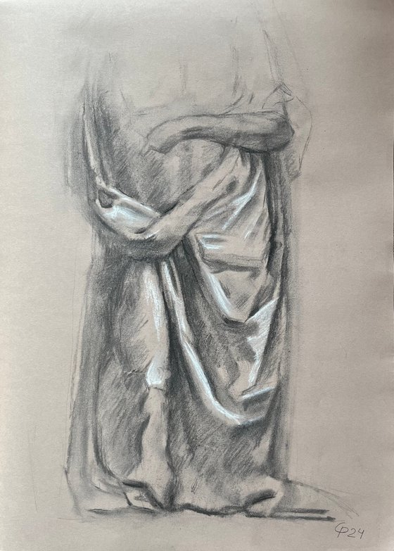 Clothes figure people original drawing with charcoal