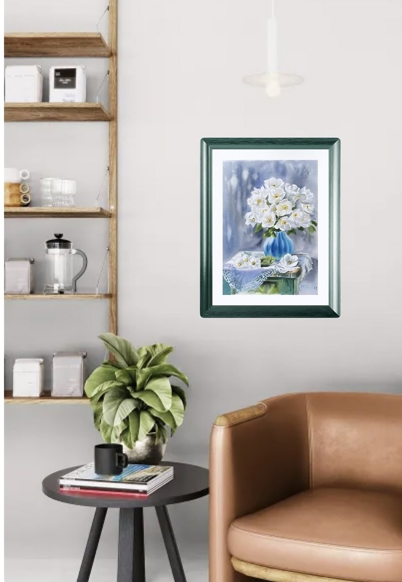 Illustrative Botanical Watercolour By Natalia Butenko, 11 X 15", Bouquet Of White Flowers, Original, Original Artwork