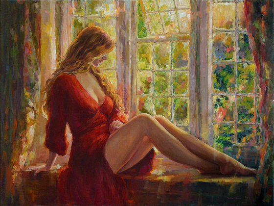 At the window, summer