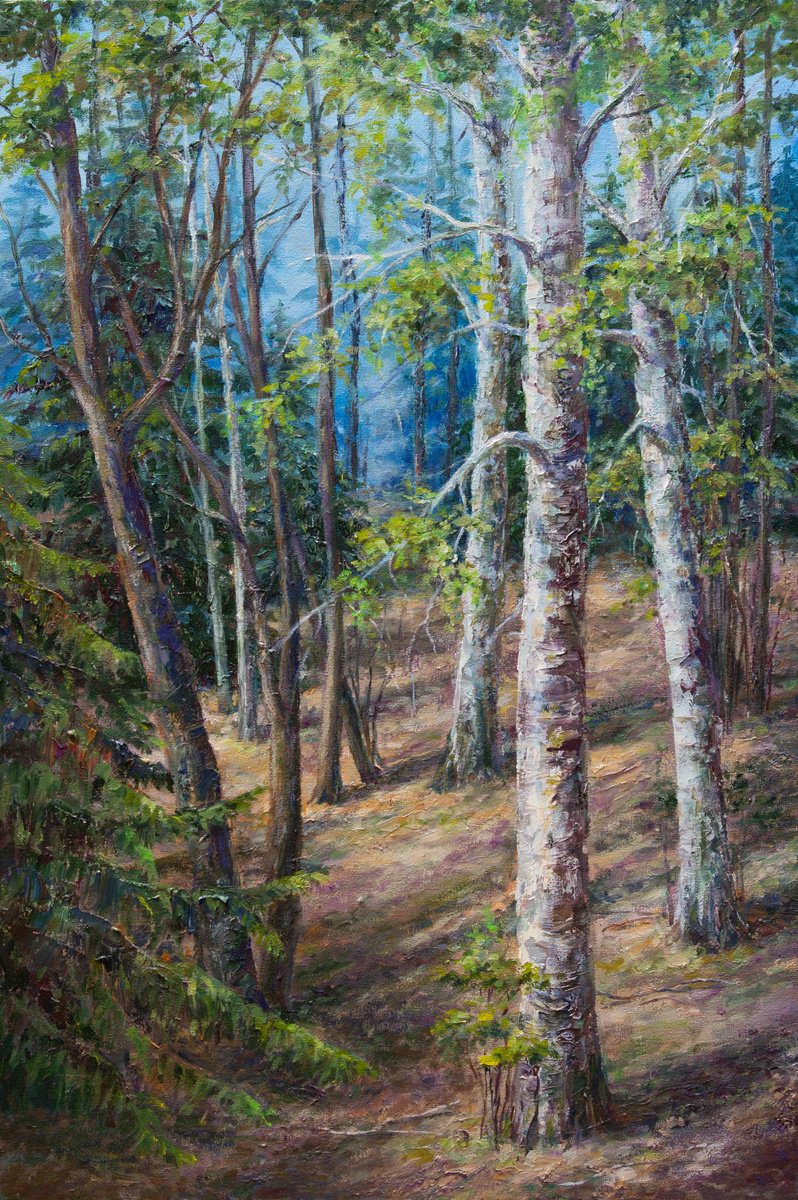 Impressionistic Landscape Oil Painting By Galyna Shevchencko, 16 X 24, Whispering Forest, Original Artwork
