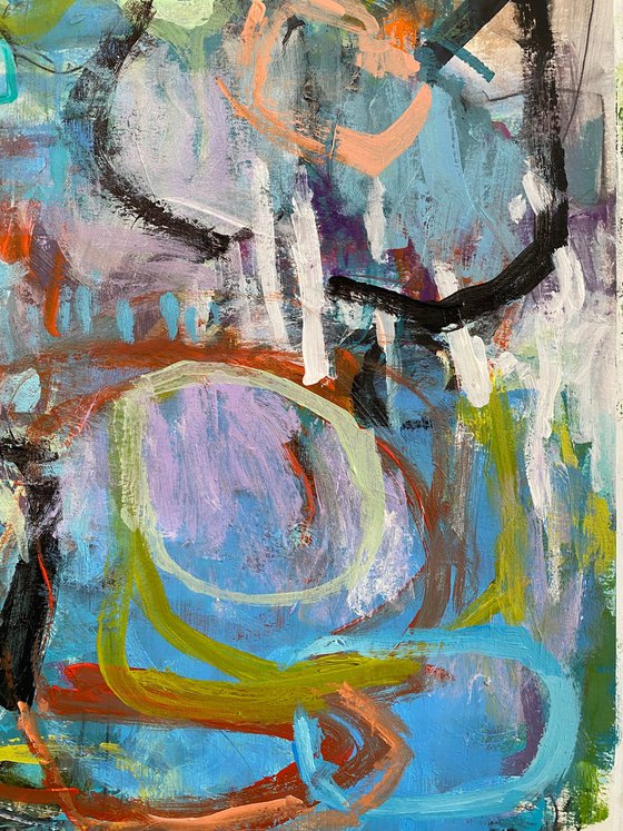 Doing Cartwheels on the Floor - energetic playful colorful abstract painting